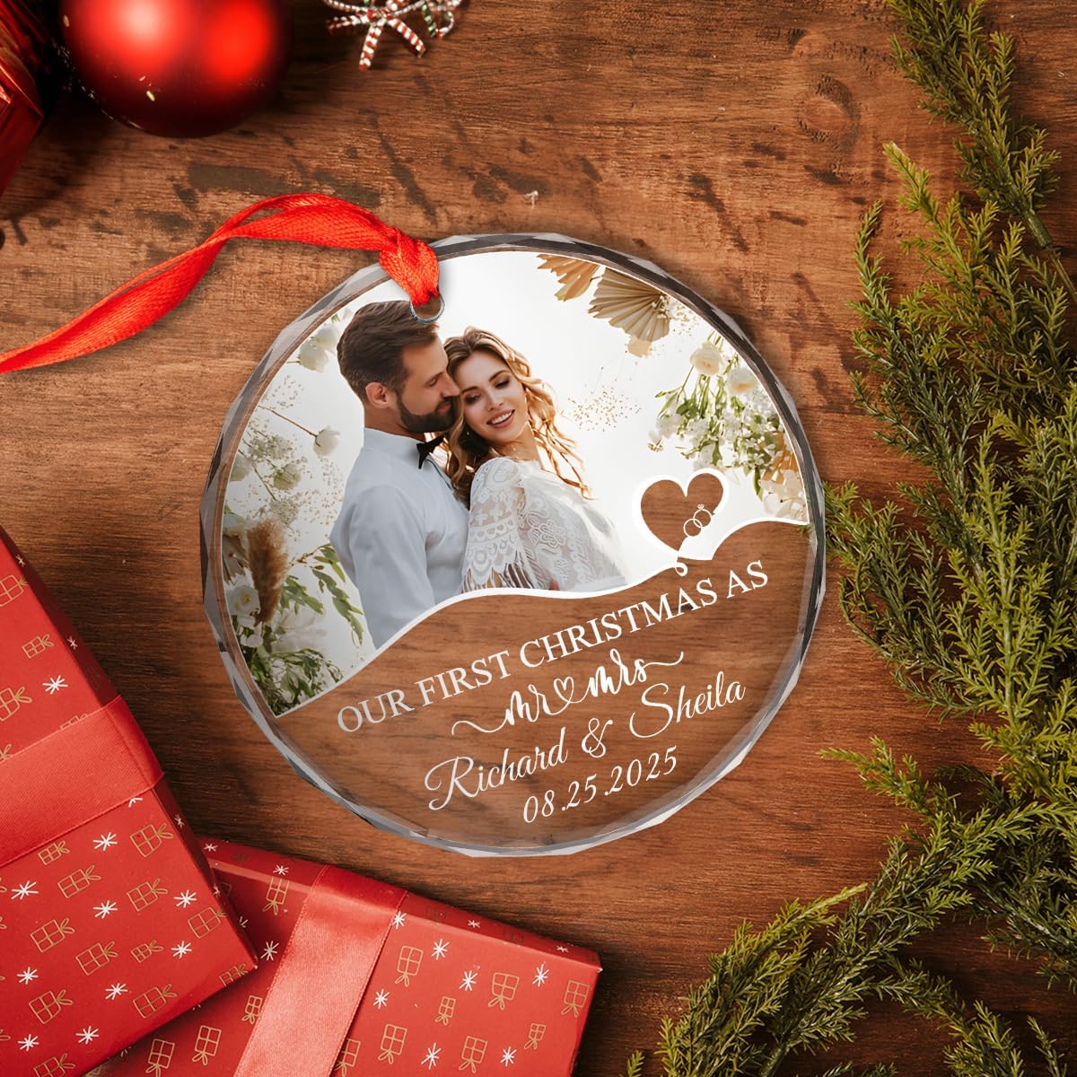 Personalized Christmas Ornaments with Names, Couple Glass Ornament, Custom Wedding Gifts for