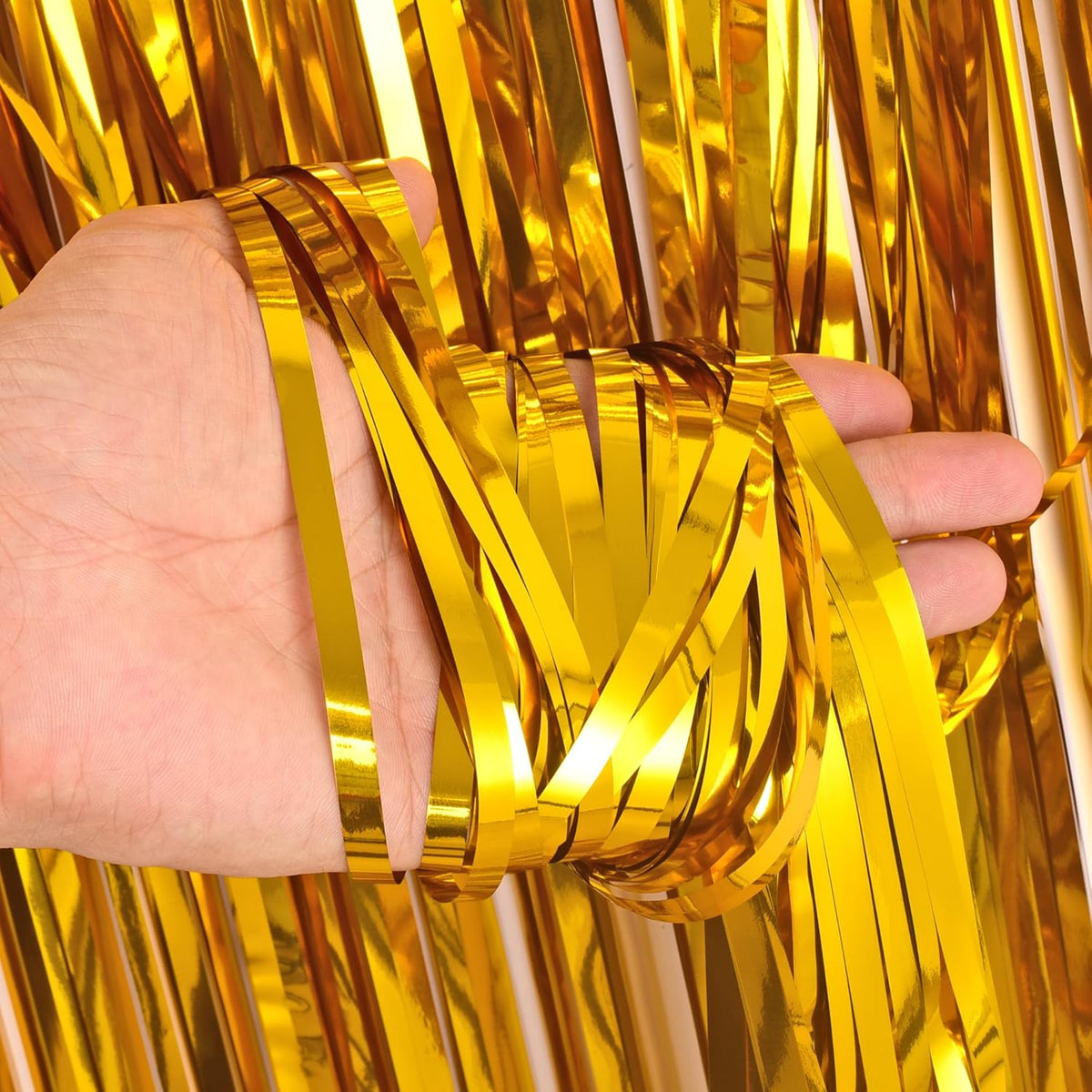 BRAVESHINE Gold Foil Fringe Backdrop Curtain - Metallic Tinsel Photo Backdrop Streamers for Men