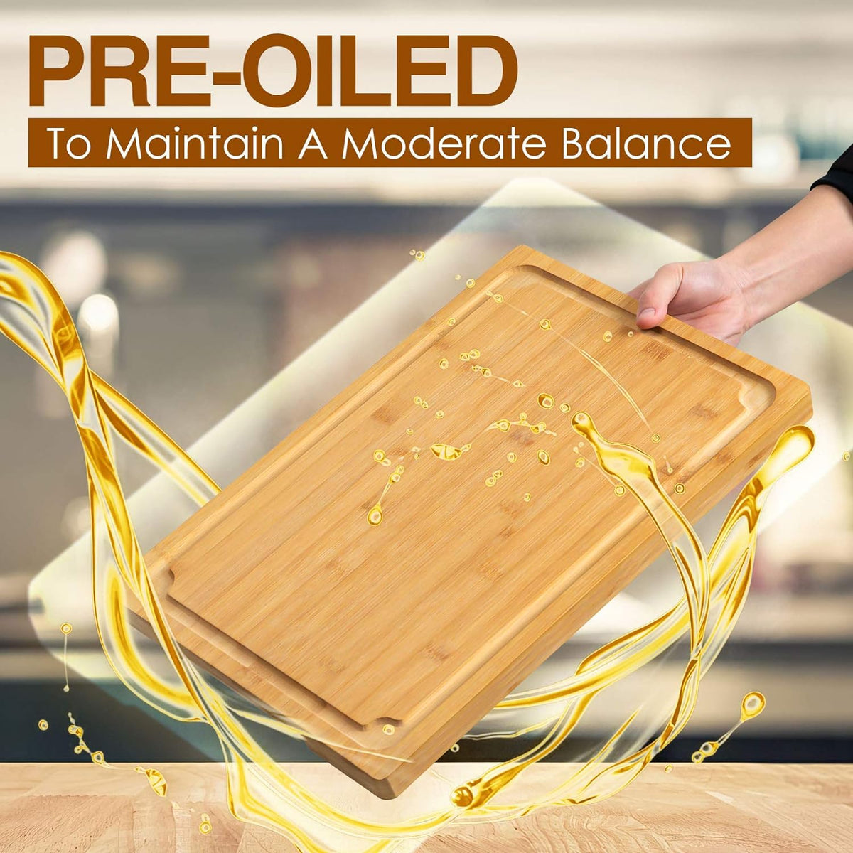 Extra Large Cutting Board, 17.6" Bamboo Cutting Boards for Kitchen with Juice Groove and Handles