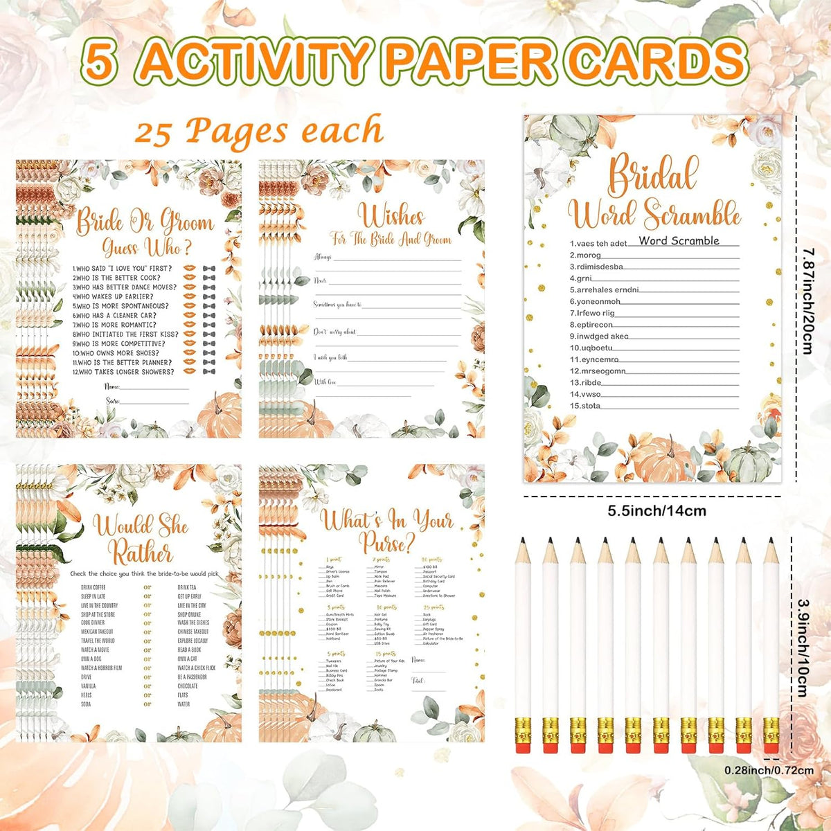 Teling 145 Pieces Bridal Shower Game Bridal Shower Favors Set Wedding Games Cards and Pencils for