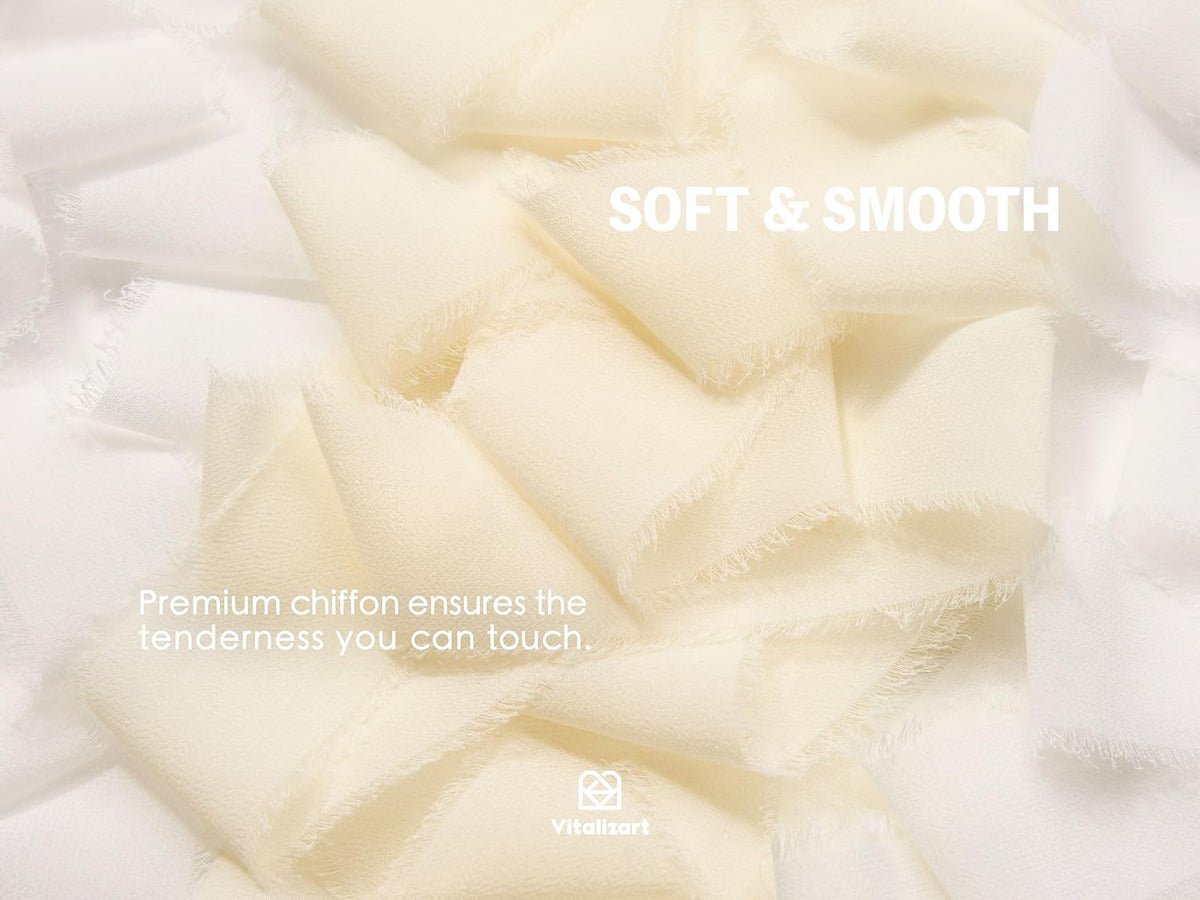 Vitalizart White Handmade Chiffon Silk Ribbon Fringe 1.5" x 21 Yd Frayed Edges Ribbons for Wedding