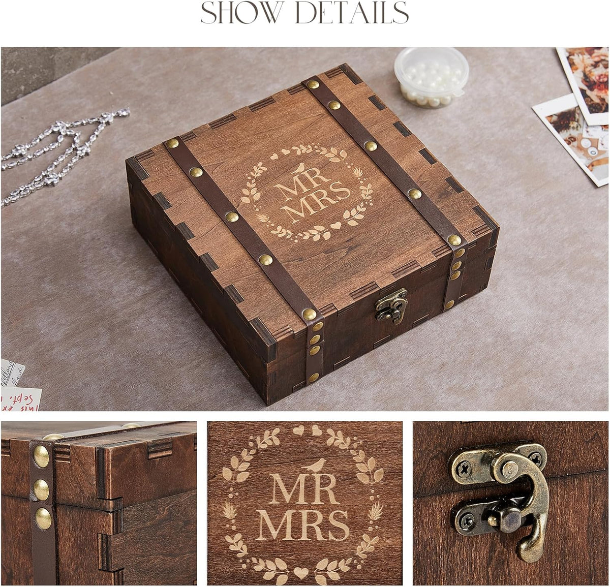 AW BRIDAL Mr and Mrs Wedding Keepsake Box for Couples, Wooden Memory Boxes with Lids, Bridal Shower