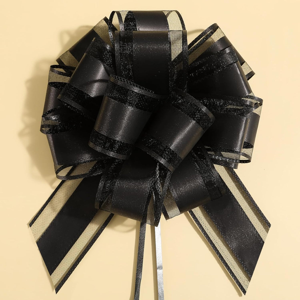 6 Pieces Large Pull Bows, 6 inches, Organza Fabric, Black, Wedding, Christmas, Birthday