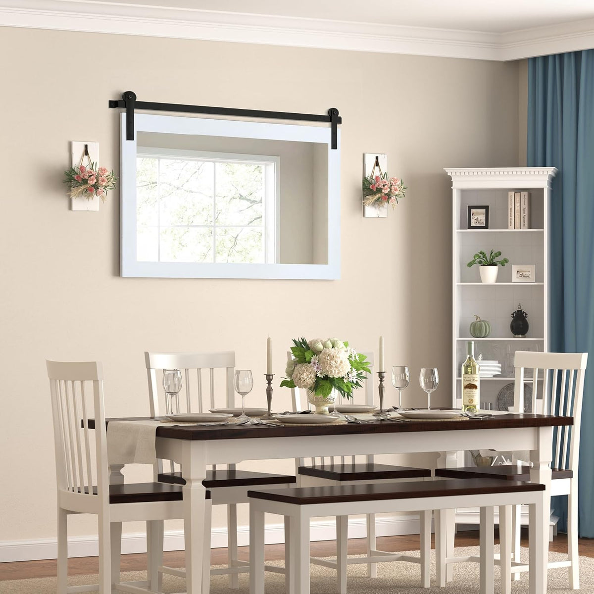 COGOOD Farmhouse Bathroom Mirror - 41" x 30" Rustic Barn Door Mirror for Living Room, Entryway