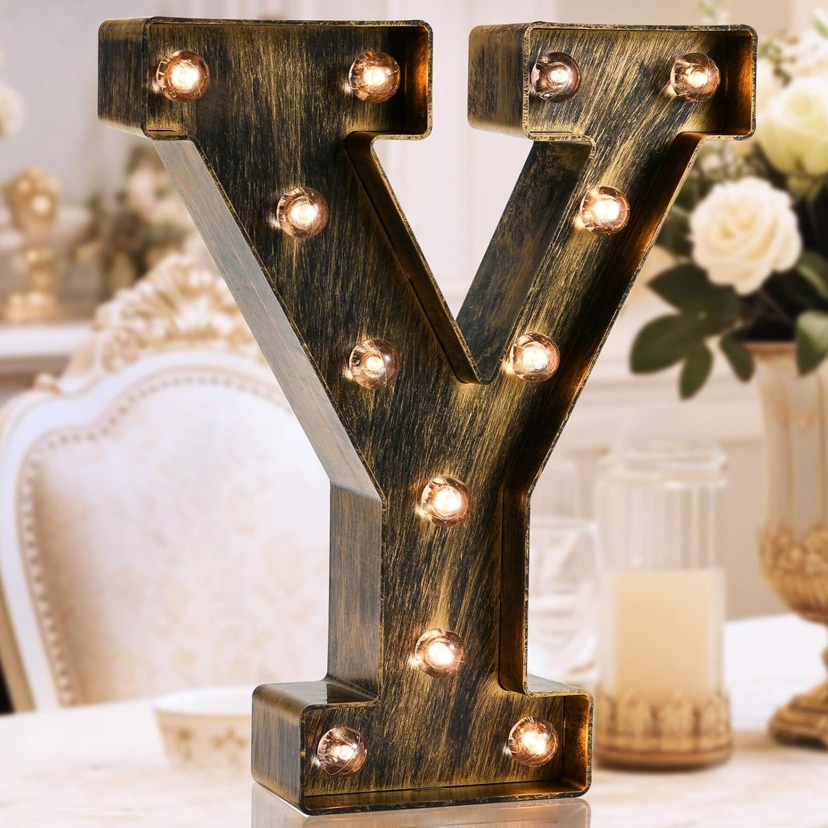OYCBUZO Golden Black Led Marquee Letter - Industrial, Vintage Style Light Up Alphabet Letter Sign