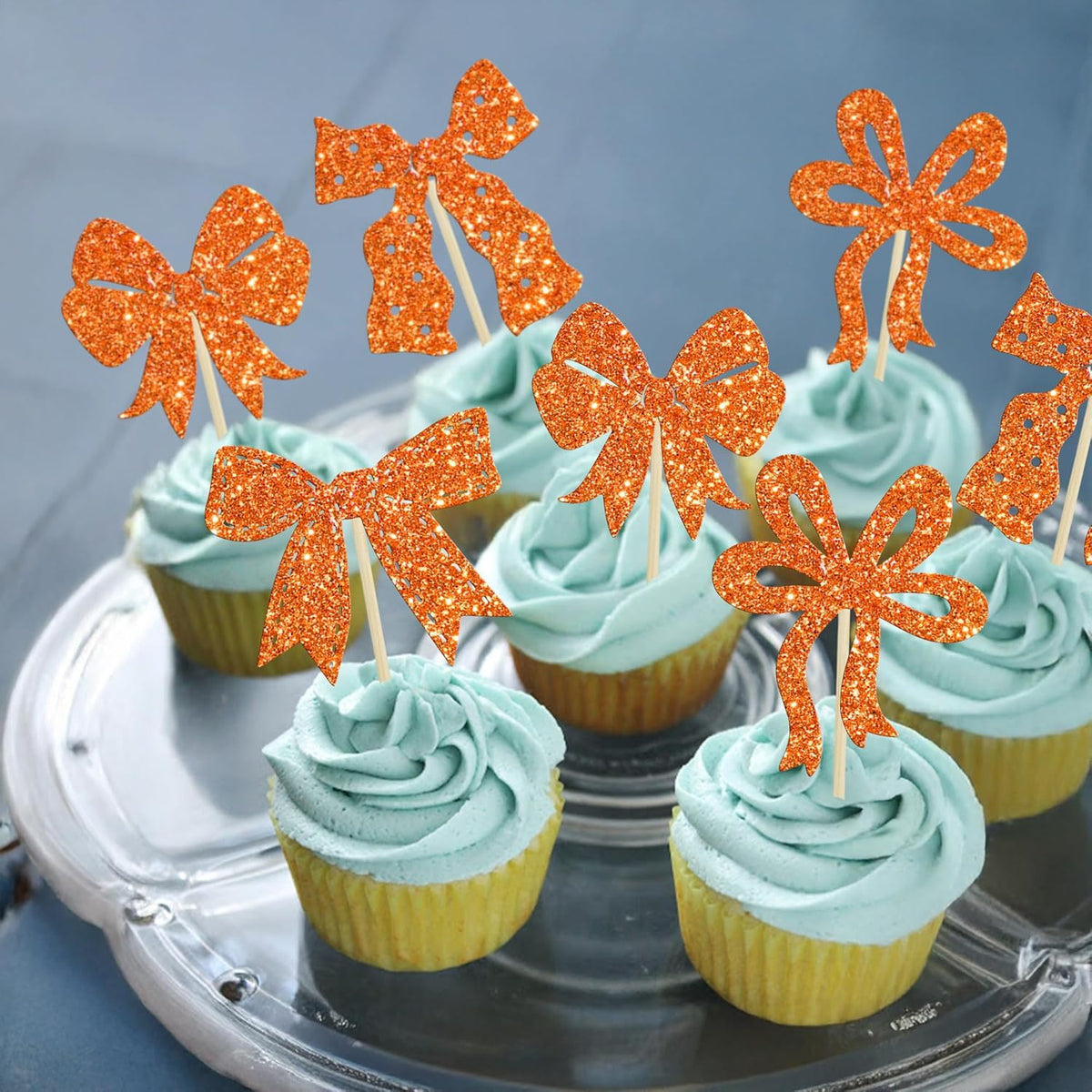 Ephlyn 24Pcs Bow Cupcake Toppers Bow Birthday Cake Topper Girls Birthday Party Decorations Bowknot
