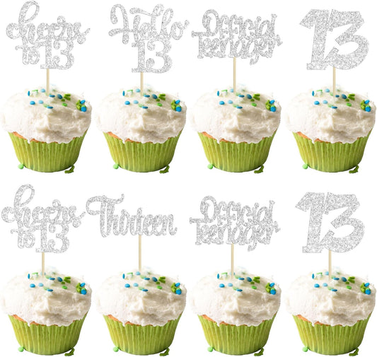 30Pcs 13th Birthday Cupcake Toppers Hello 13 Cupcake Picks Official Teenager Cheers to 13 Years Old