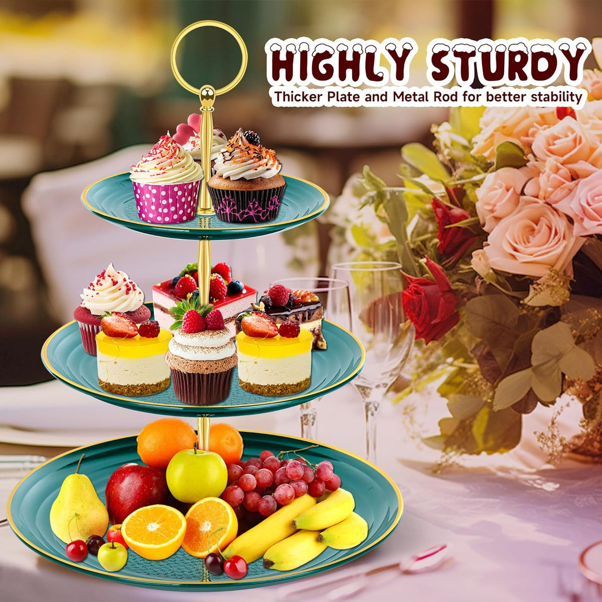 PinCute Cupcake Stand Holder - 3 Tier Cup Cake Dessert Stands, Plastic Tiered Serving Tray&Metal