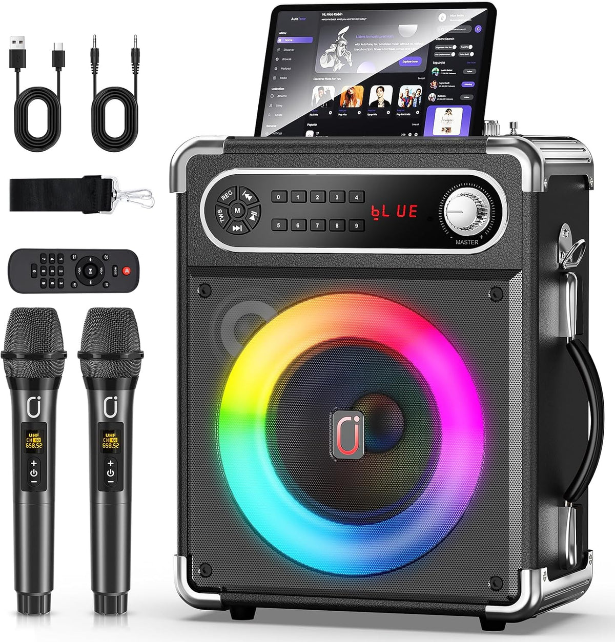 Karaoke Machine with 2 Wireless Microphones,【Upgraded 6.5"Woofer & 2"Tweeter】Portable Bluetooth 5.3