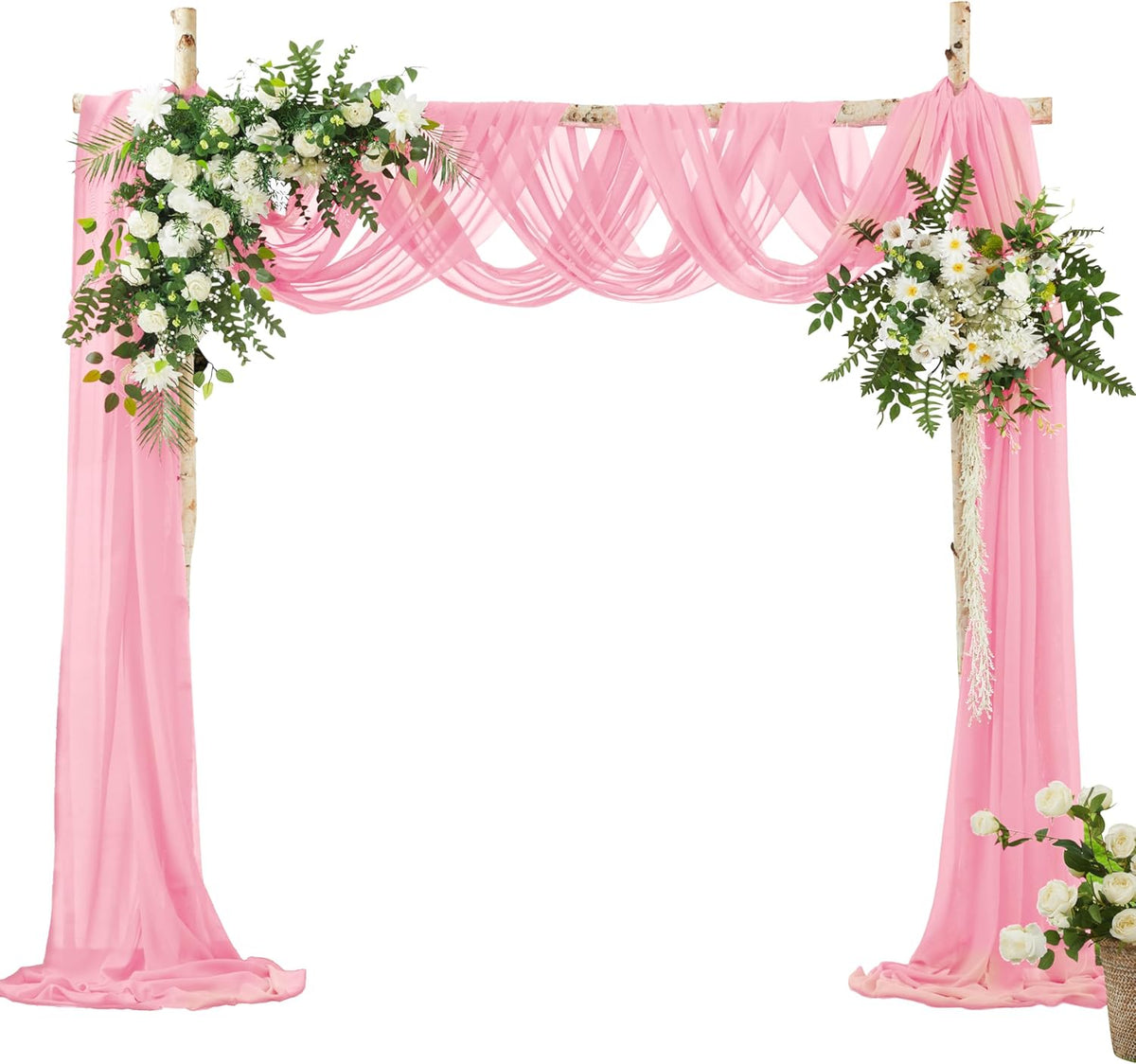 VACVELT Wedding Arch Draping Fabric Blush Pink Chiffon, 1 Panel Sheer Drapes 30 Inch x 20ft Chiffon