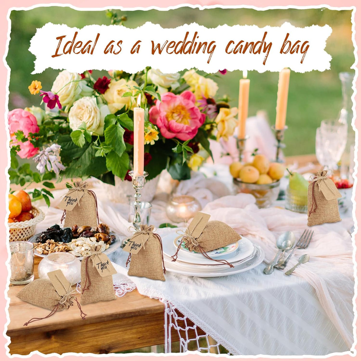 Woanger 100 Pcs Burlap Gift Bags with 100 Pcs Kraft Paper Gift Tags with Drawstring Favor Bulk