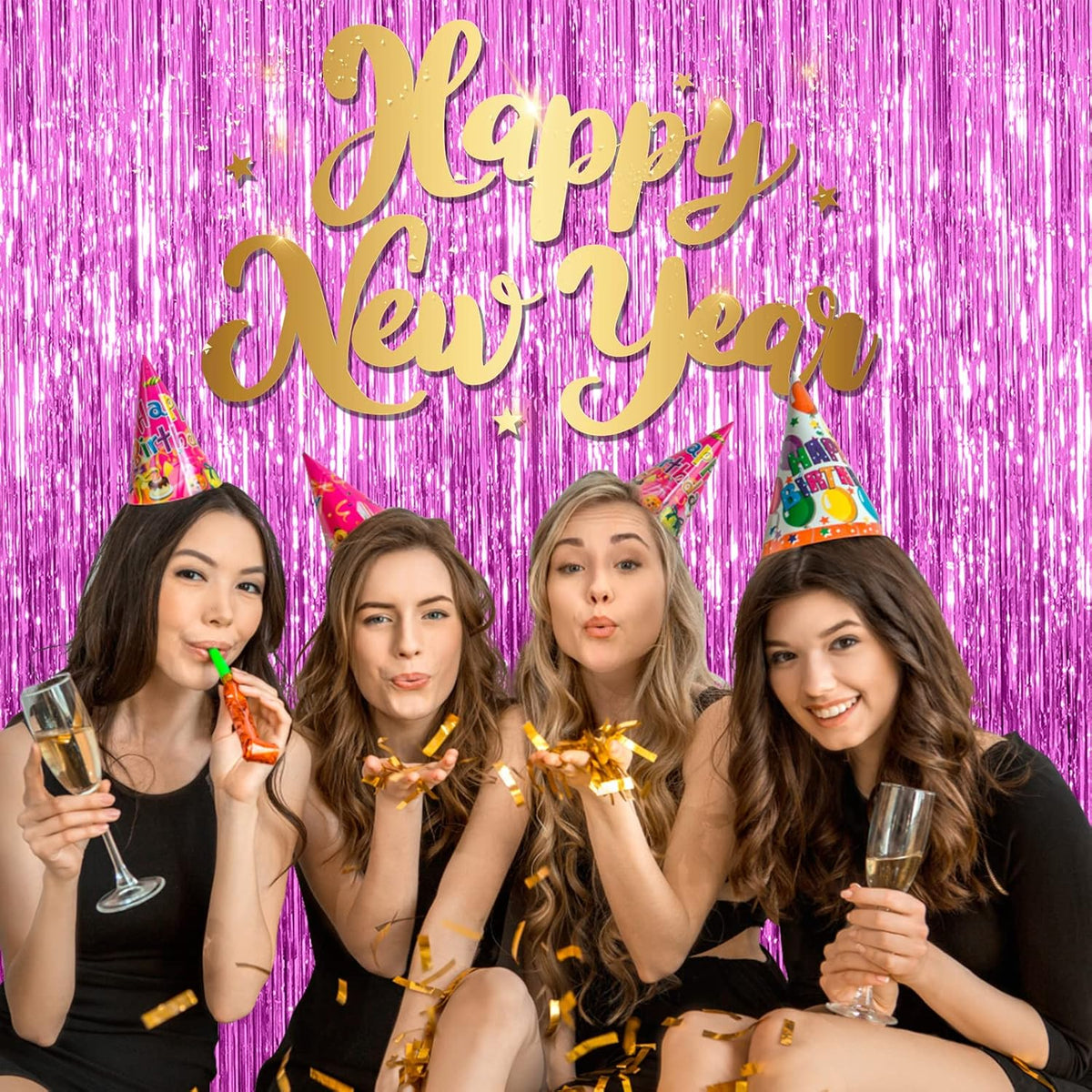 5 Pack Foil Curtain Backdrop Metallic Tinsel Foil Fringe Curtains Photo Booth Props for Birthday