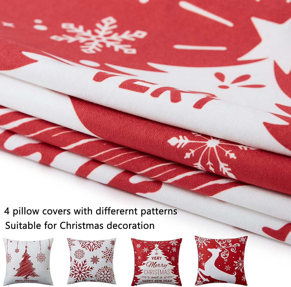 Christmas Pillow Covers 20x20 Set of 4 Farmhouse Christmas Tree Throw Pillow Case Snowflake
