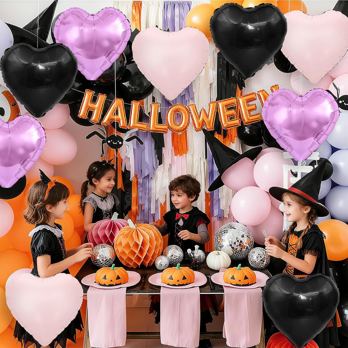 Purple Pink Black Heart Balloons, 18 Inch Baby Pink and Purple Black Heart Foil Shape Balloon