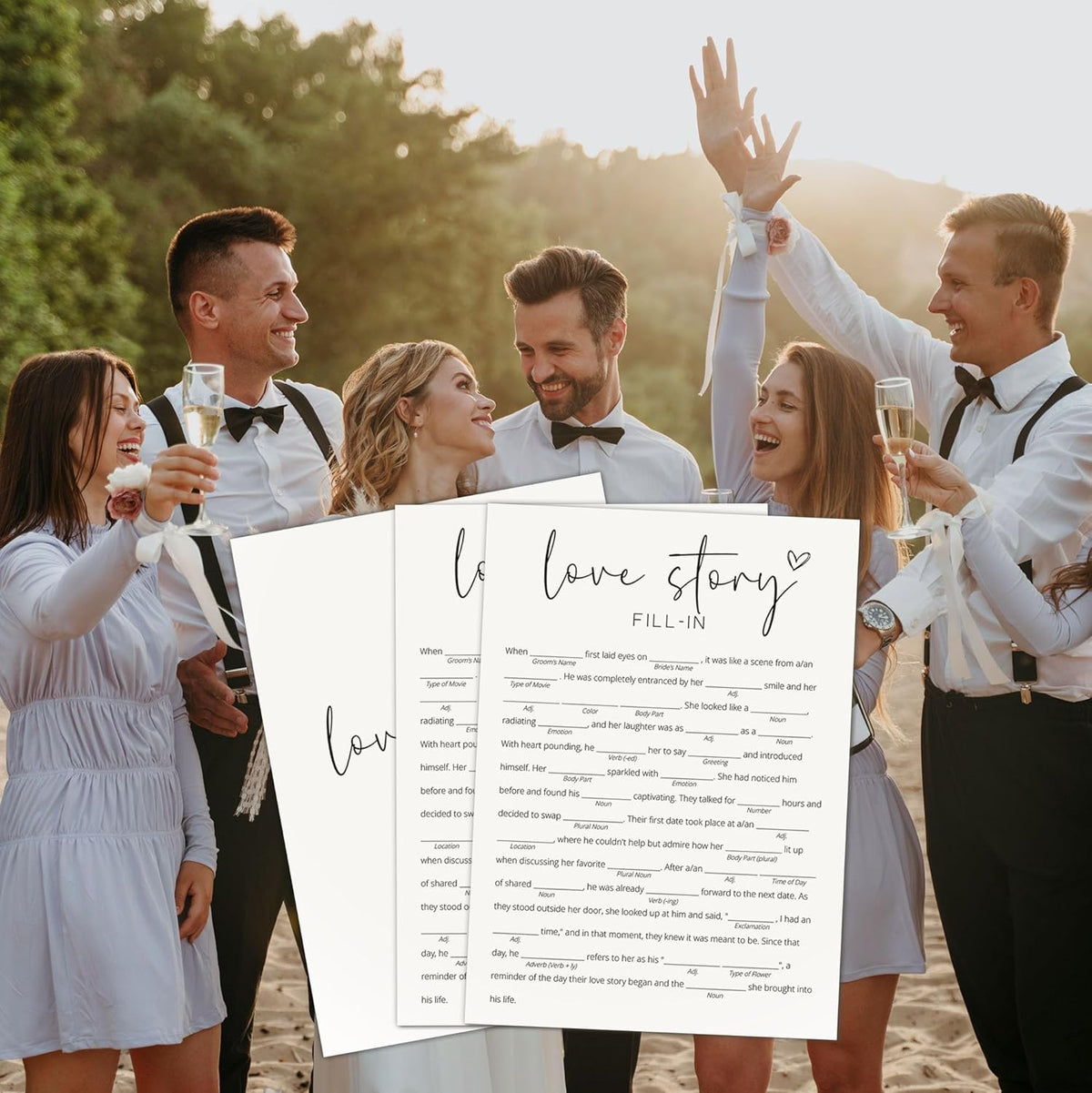 Bridal Shower Games, Love Story Fill-in, 25Pcs Minimalist White Double-Sided Bridal Game Cards