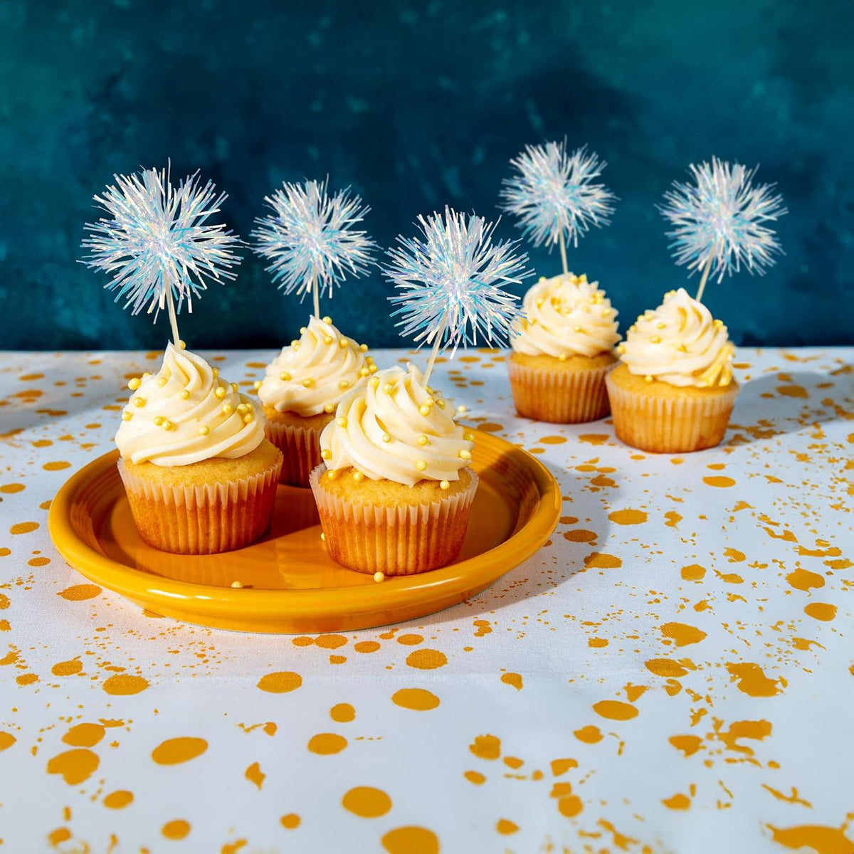 Gyufise 30Pcs Foil Firework Cupcake Toppers Sparkle Tinsel Cake Toppers Tinsel Drink Cake