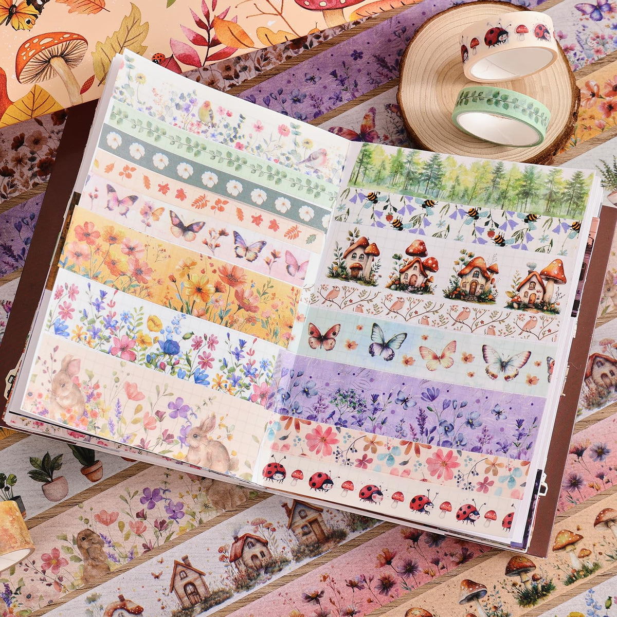 27 Rolls Vintage Washi Tape Set, Floral Butterfly Forest Mushroom Botanical Flower Writable