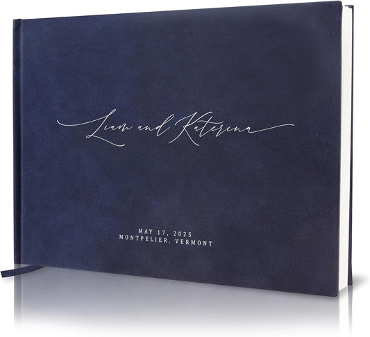 MUUJEE Personalized Guestbook in Navy - Premium Custom Modern Guest Book for Wedding Reception