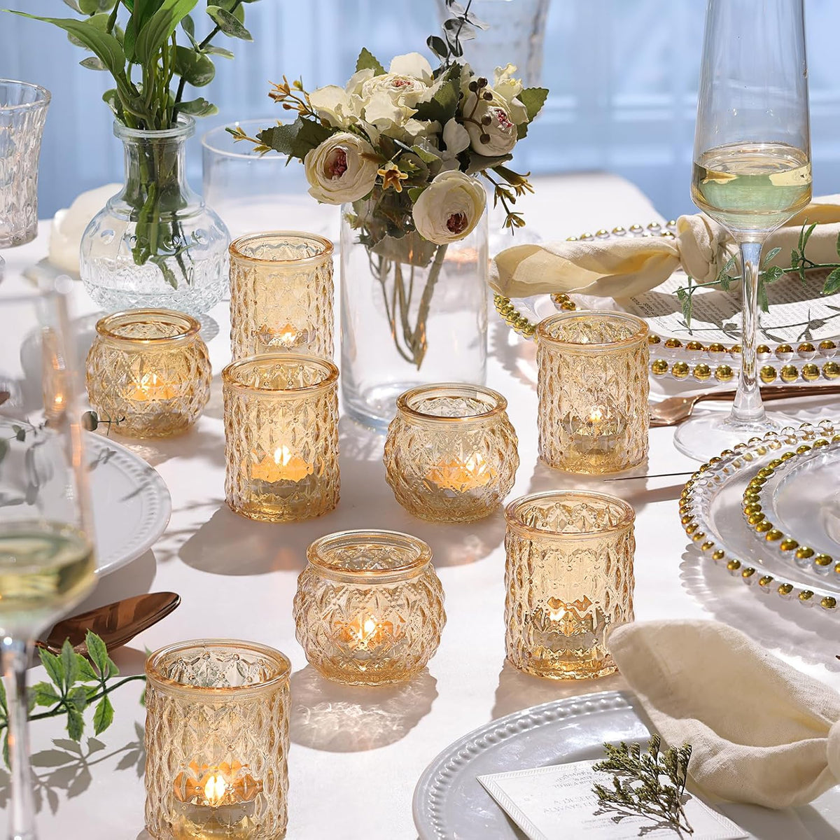 36pcs Assorted Gold Votive Candle Holders, Tea Light Candle Holder Glass for Diwali, Gold Candle