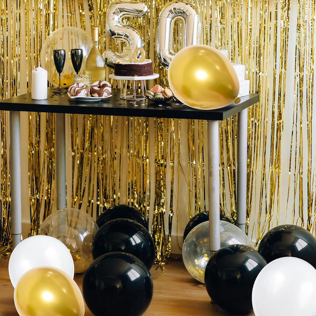 68Pcs Black White Gold Balloons with 12 Inch Black Gold Confetti Balloons for Graduation Birthday