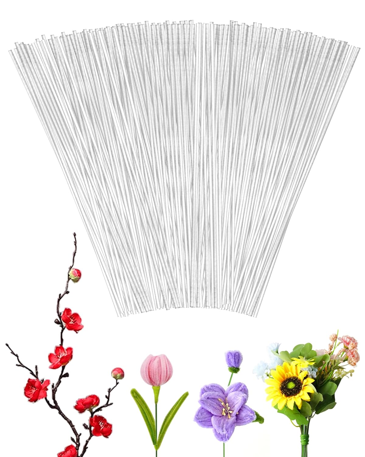 50 PCS FIVEIZERO 16 Gauge White Floral Wire Stems for Artificial Flower Making,Florist Wire,Flower