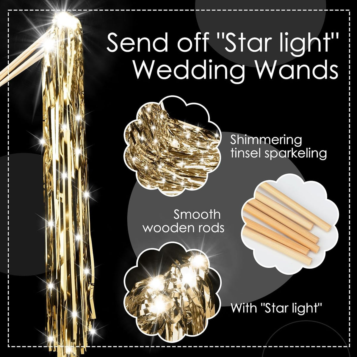 100 Pcs Lighted Wedding Wands LED Tinsel Wands Light up Streamers Sparklers for Wedding Send Off