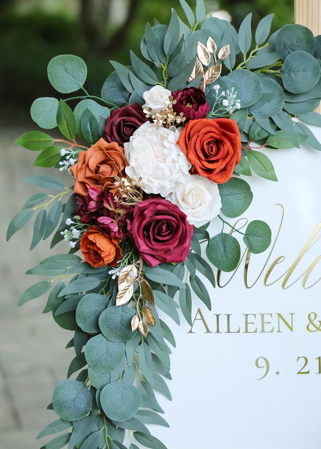 Artificial Burnt Orange Wedding Arch Flowers Swags (Set of 2) for Welcome Signs Floral and Wedding