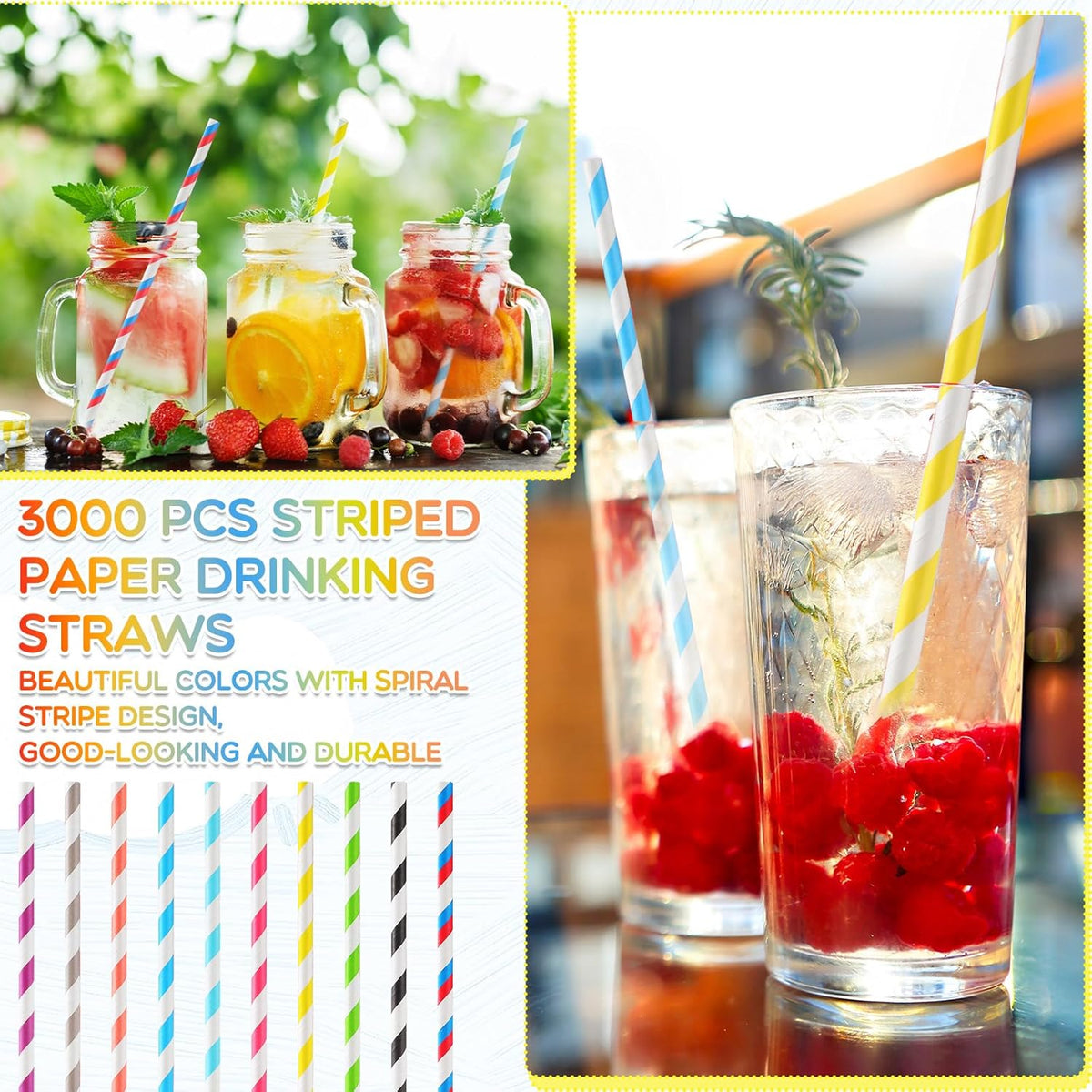 Eaasty 5000 Pcs Colored Paper Straws Bulk Disposable Striped Drinking Paper Straws for Summer