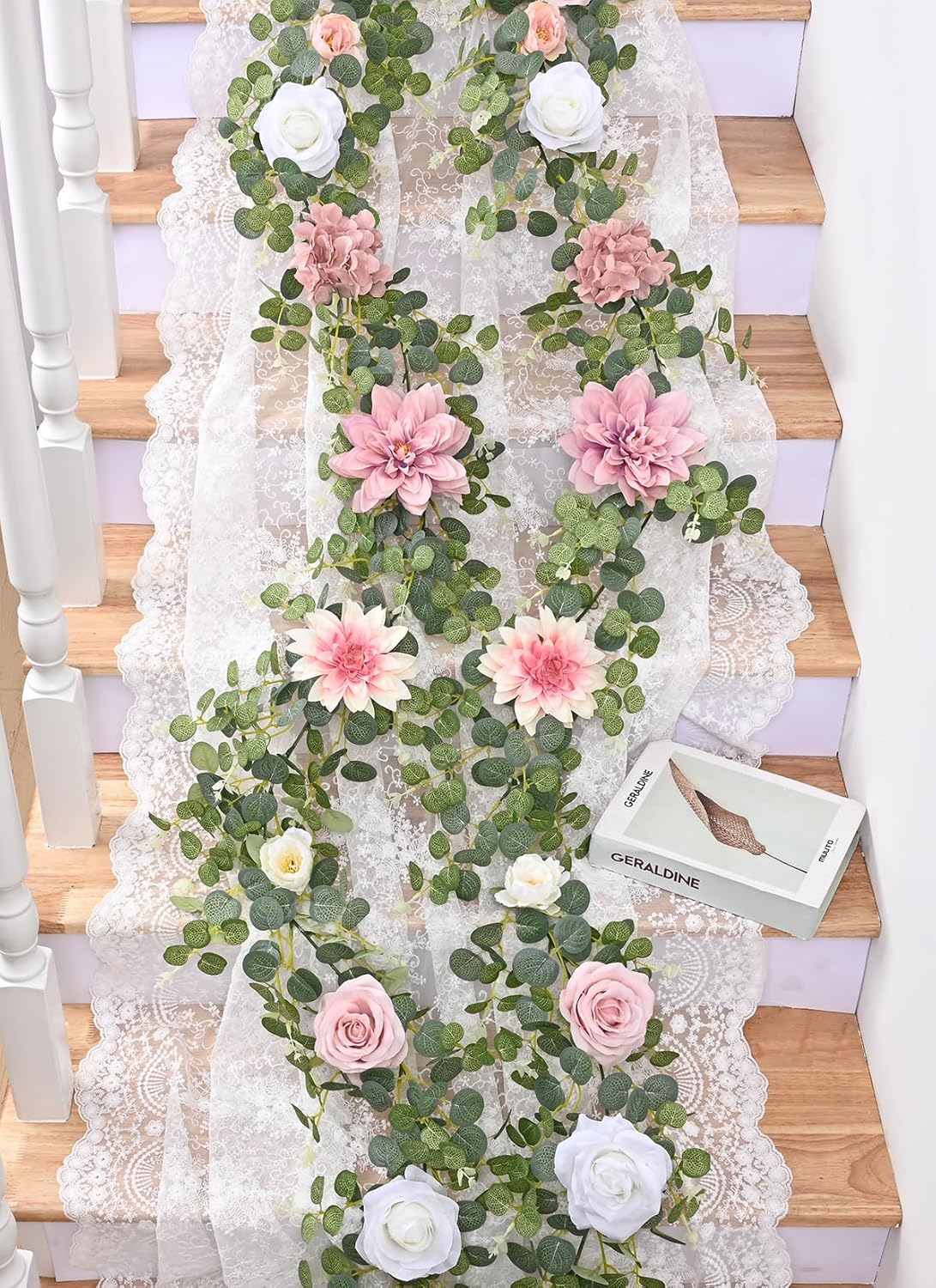 Waipfaru 2 Pcs Flower Garland, 12.14ft Eucalyptus Garland Vines with Flowers for Wedding Reception