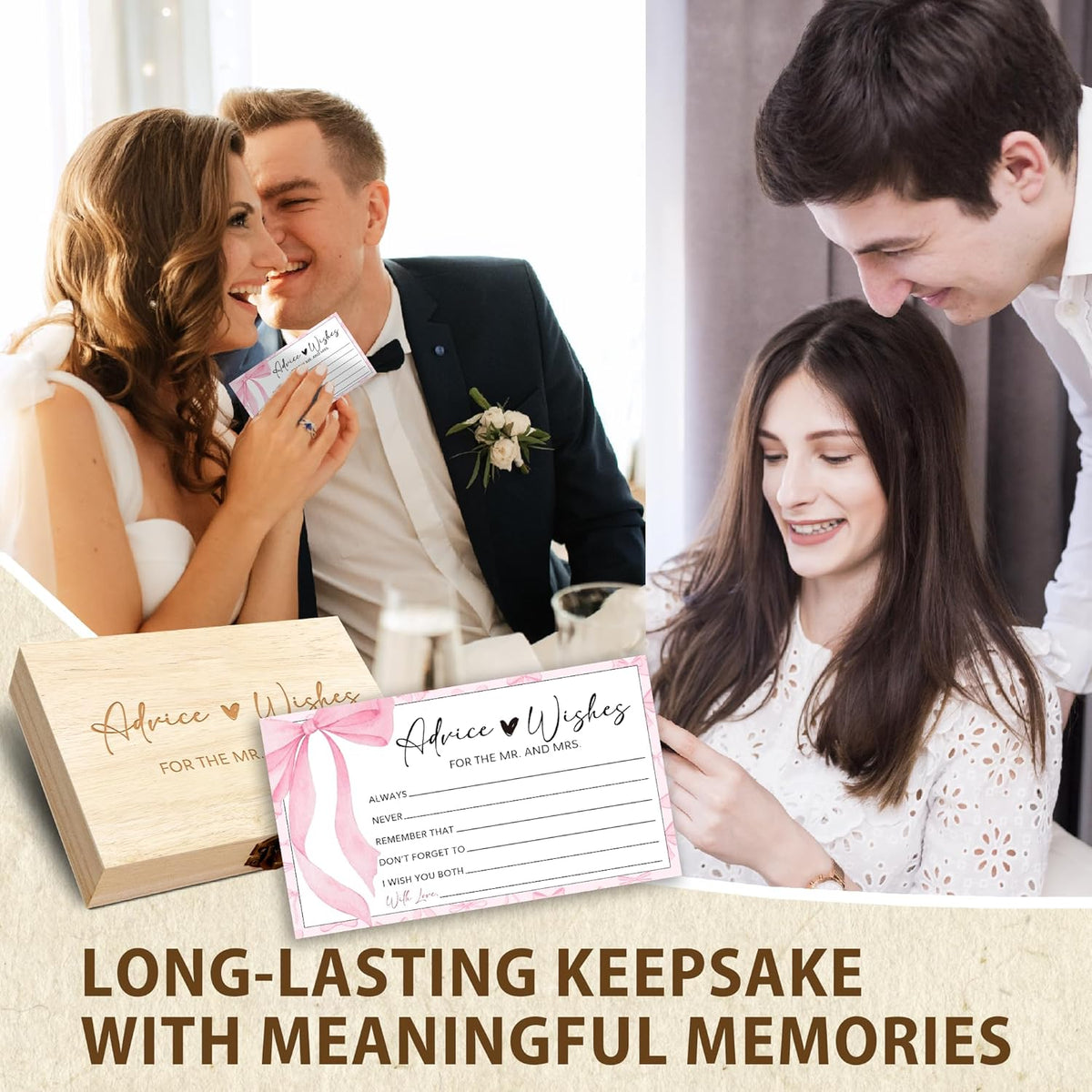 Pink Bow Advice and Wishes for the Mr and Mrs - 50 Packs Wedding Advice Cards Bridal Shower Game