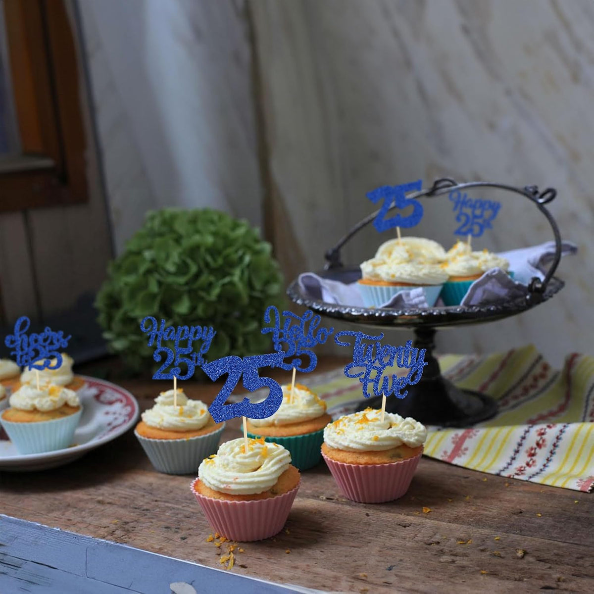 30pcs 25th Birthday Cupcake Toppers - 25th Anniversary Cheers to 25 Years Old Cake Decorations