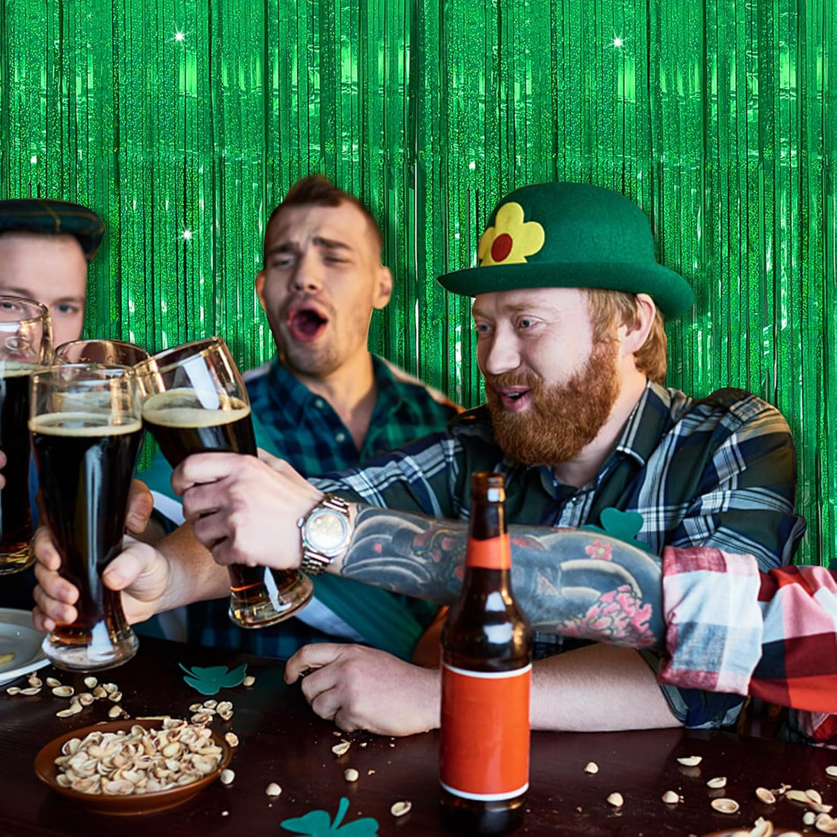 Tinsel Curtain Backdrop Green Birthday Party Decorations 5 Packs Glitter Foil Fringe Curtain Decor
