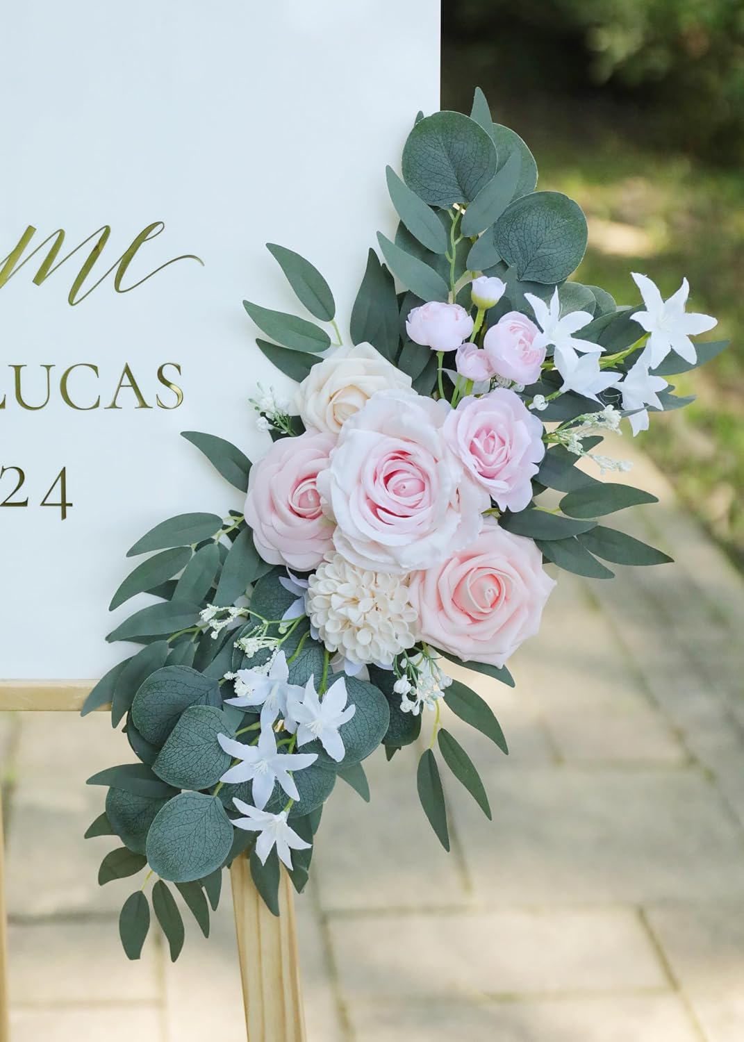 Artificial Pink Wedding Arch Flowers Swag Set of 2 for Welcome Signs, Reception and Ceremony