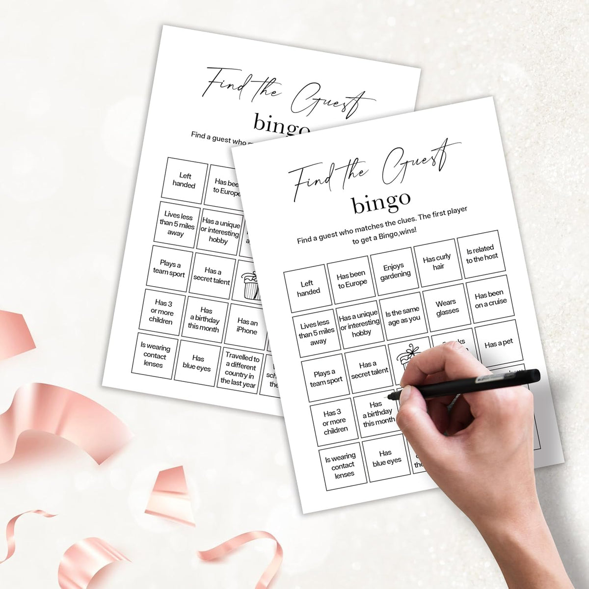 Birthday Party Games, Find The Guest Bingo, 25 Pcs Card Set for Guests, Fun Birthday Game for Teen
