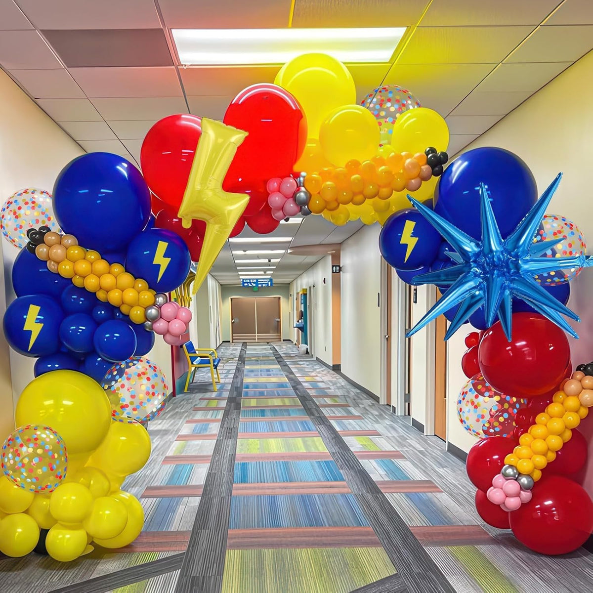 Red Yellow Blue Balloons,Cartoon Theme Balloons with 36 Inch Lightning and 22 Inch Star Foil