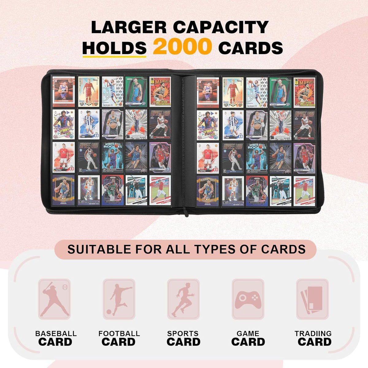 20-Pocket Card Binder, Trading Card Binder Holds 2000 Cards, Premium Zippered Trading Card Album