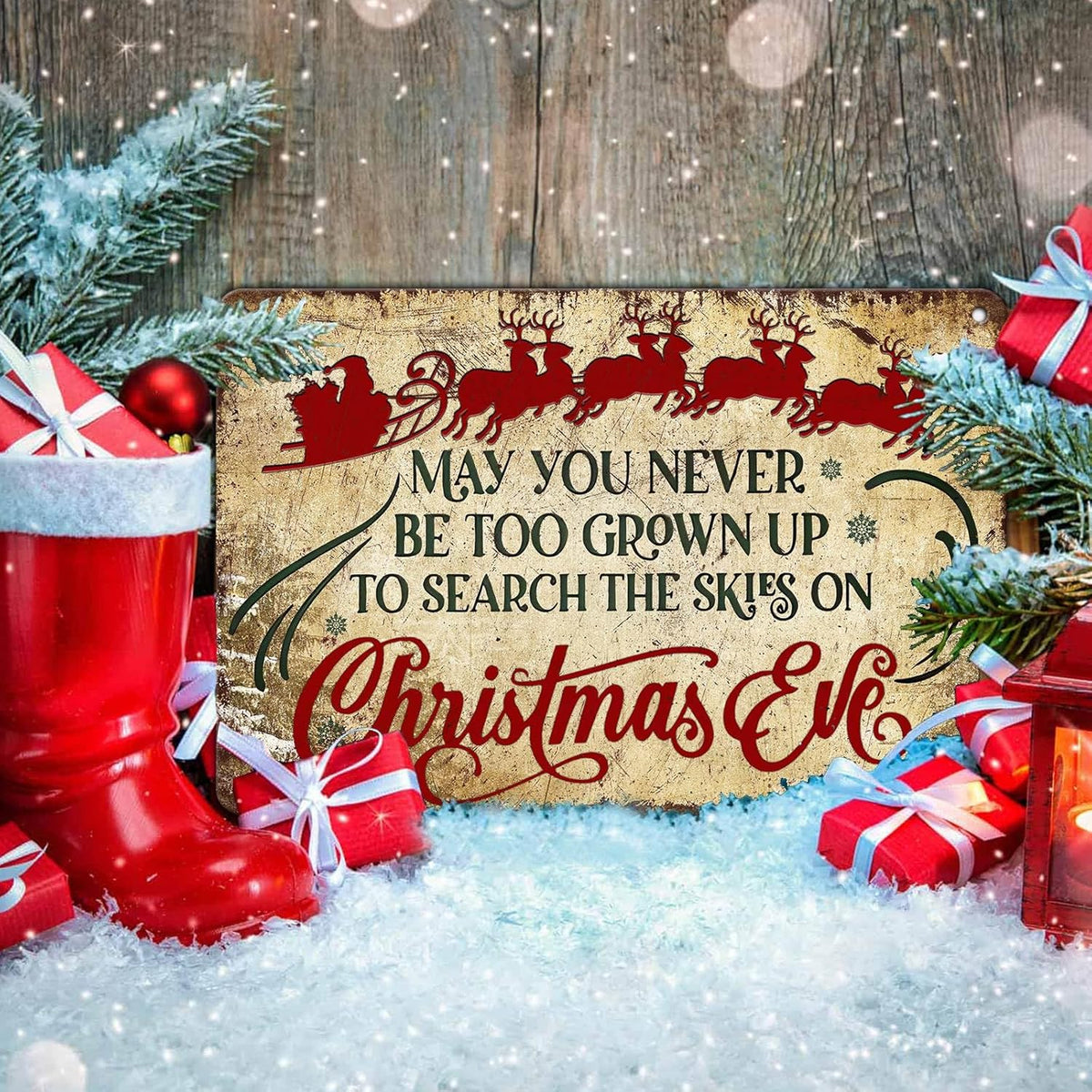 Christmas Signs Vintage Metal Tin, May You Never to Too Grown Up to Search The Skies Christmas Eve
