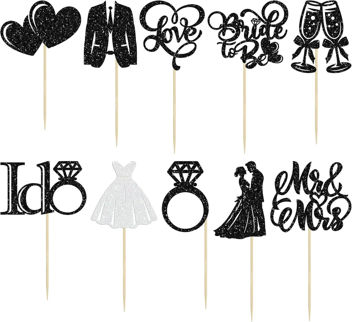 Gyufise 30Pcs Bride to Be Cupcake Toppers Glitter Diamond Ring I Do Love Cupcake Picks Miss to Mrs
