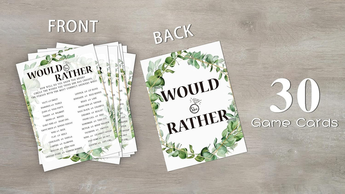 Bridal Shower Game Cards, Would She Rather Game, Tropical Jungle Theme Engagement Party Cards For