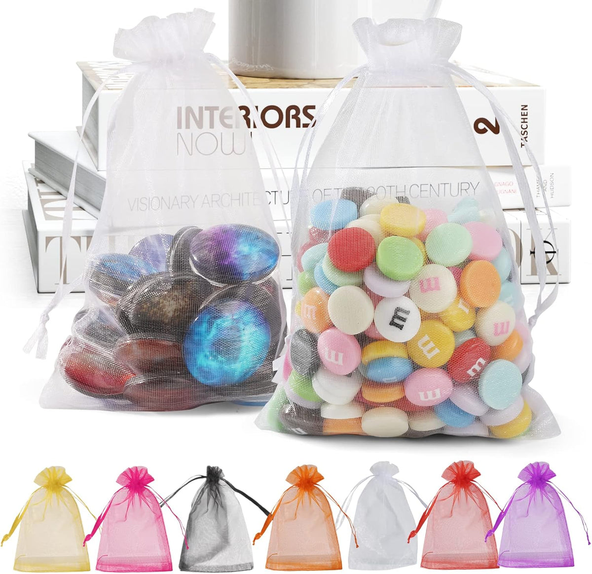 ANZNKU 100 Pack Organza Bags, 4 x 6 inch Small Bags, Premium White Favor Bags with Drawstring, Gift