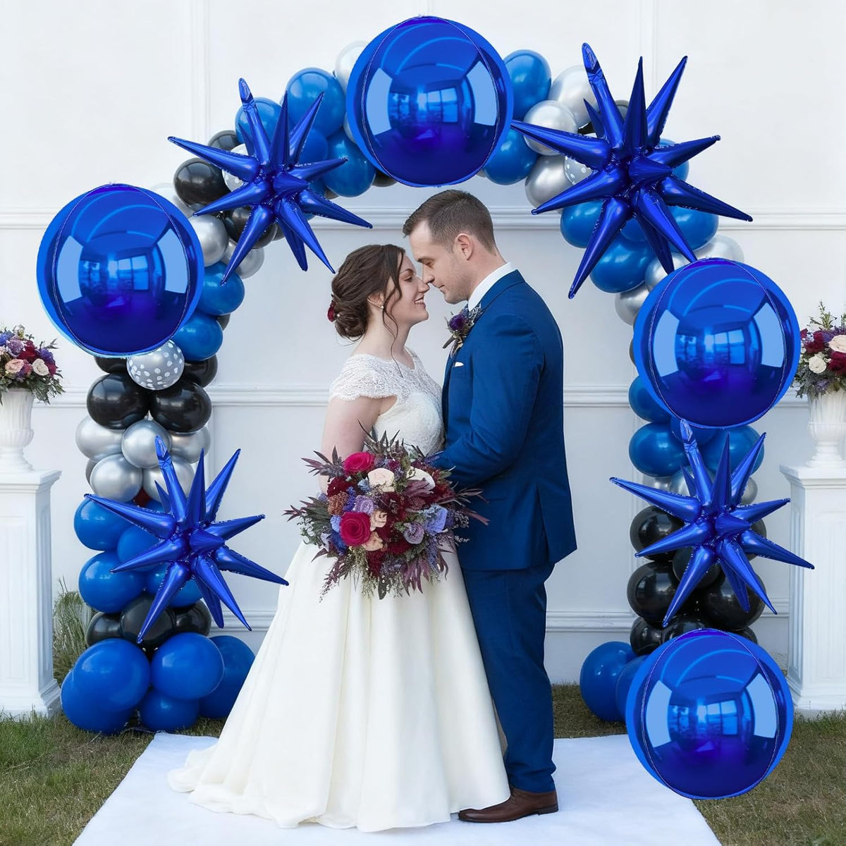 6Pcs Navy Blue Foil Balloons,22Inch Royal Blue 4D Round Ball Balloon and Explosion Star Balloon for