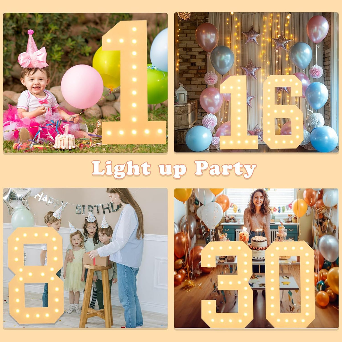 LOBOOM 4FT Light Up Numbers, Marquee Numbers 4 Feet Tall Giant Number 85 Mosaic Big Number Sign for