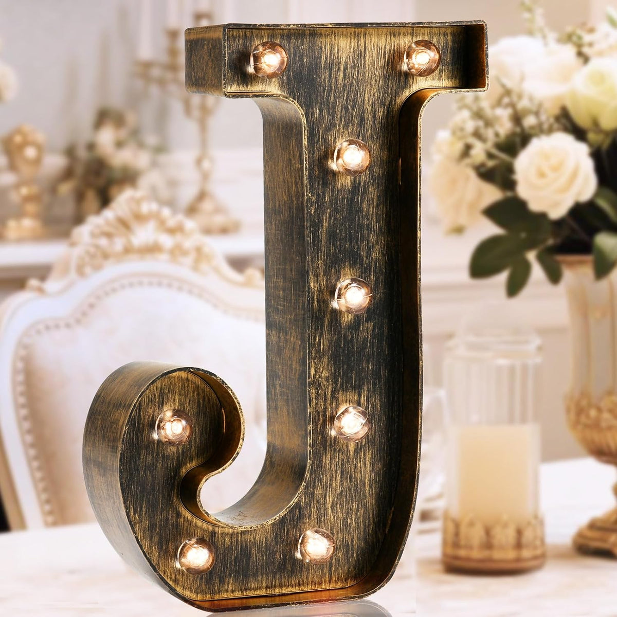 OYCBUZO Golden Black Led Marquee Letter - Industrial, Vintage Style Light Up Alphabet Letter Sign