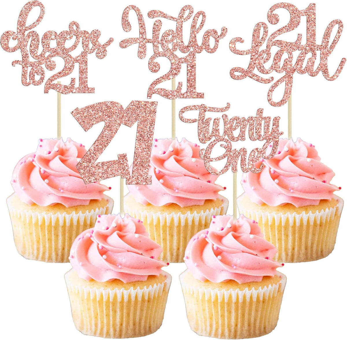 30pcs 21st Birthday Cupcake Toppers - Legal 21st Cupcake Picks - Cheers to 21 Years Old Cake