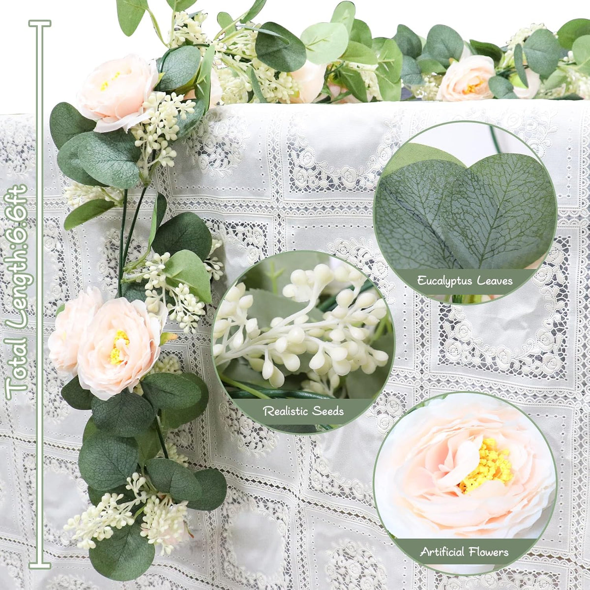 MAKHOT 2 Pcs Pink 6.6Ft Artificial Eucalyptus Flower Garland with Fake Rose Flower Vine Seeded