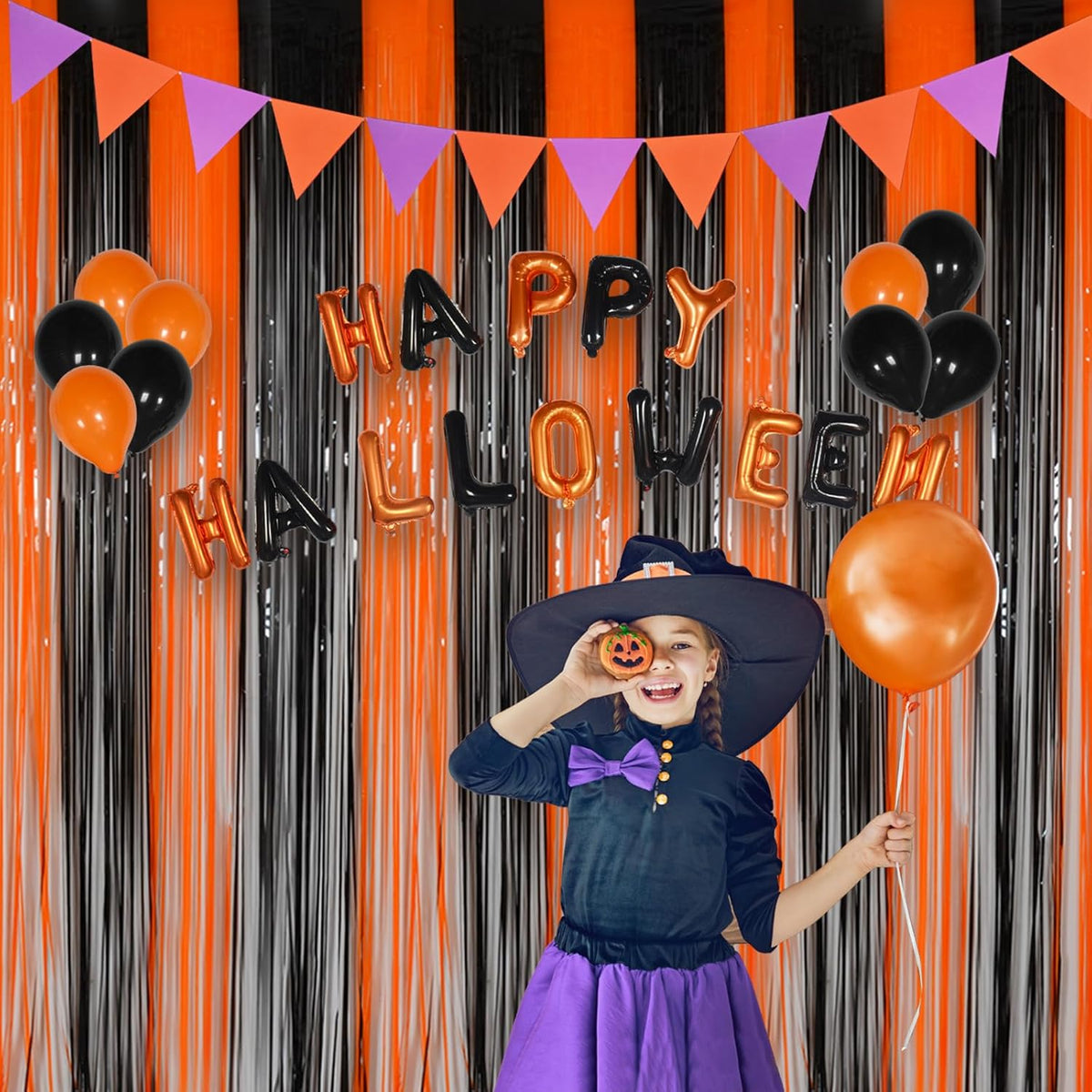 Halloween Party Decorations Tinsel Foil Fringe Curtains Party Backdrop, Melsan 3.2 x 8 ft Streamer