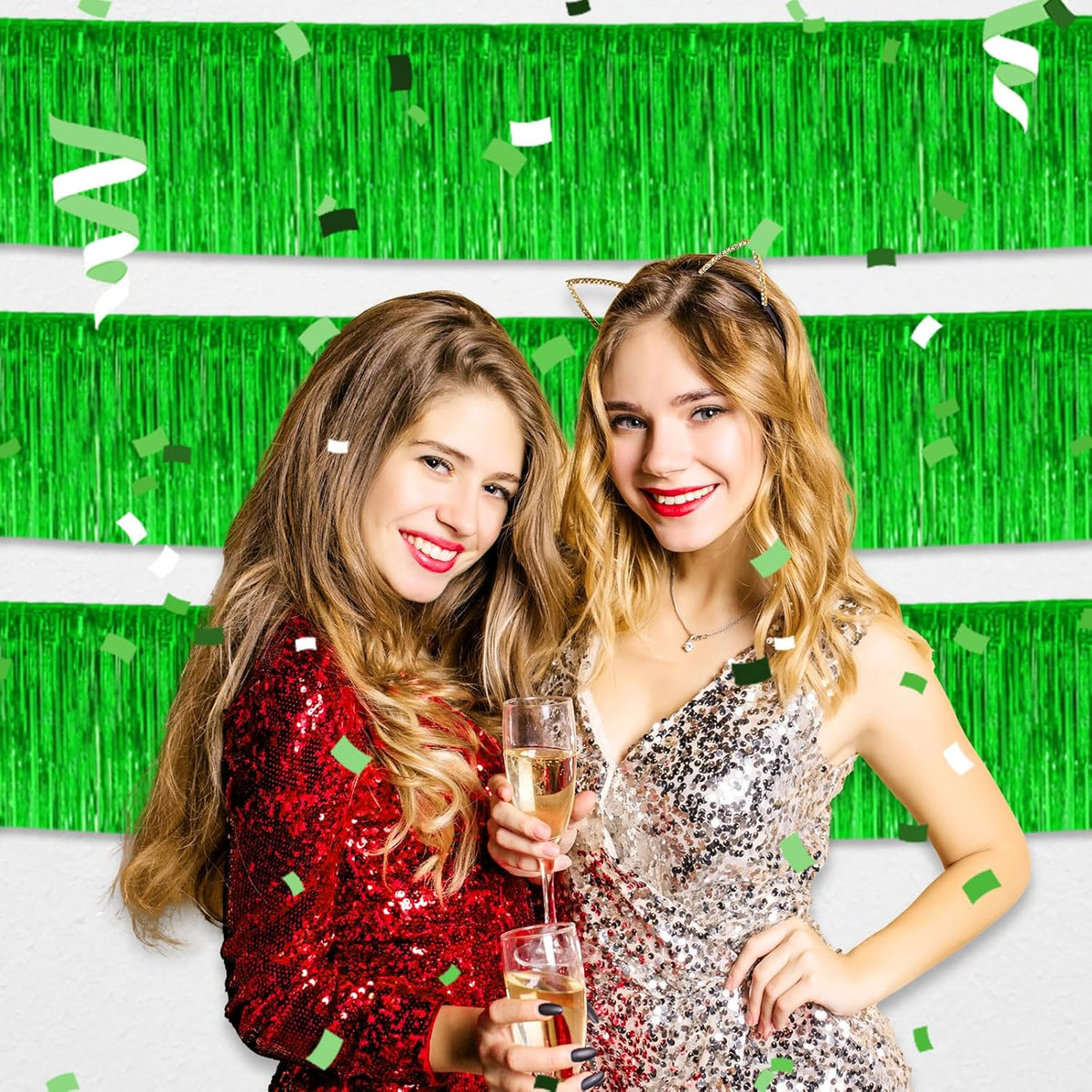 4 Pack 10 Feet Green Foil Fringe Garland Metallic Tinsel Streamers Banner Wall Hanging Curtain