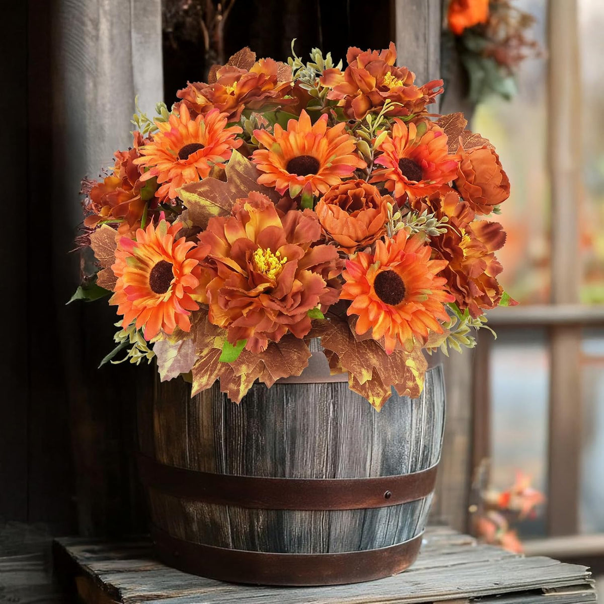 6 Pcs Fall Flowers Artificial for Decoration Silk Burnt Orange Flowers Fall Artificial Sunflowers