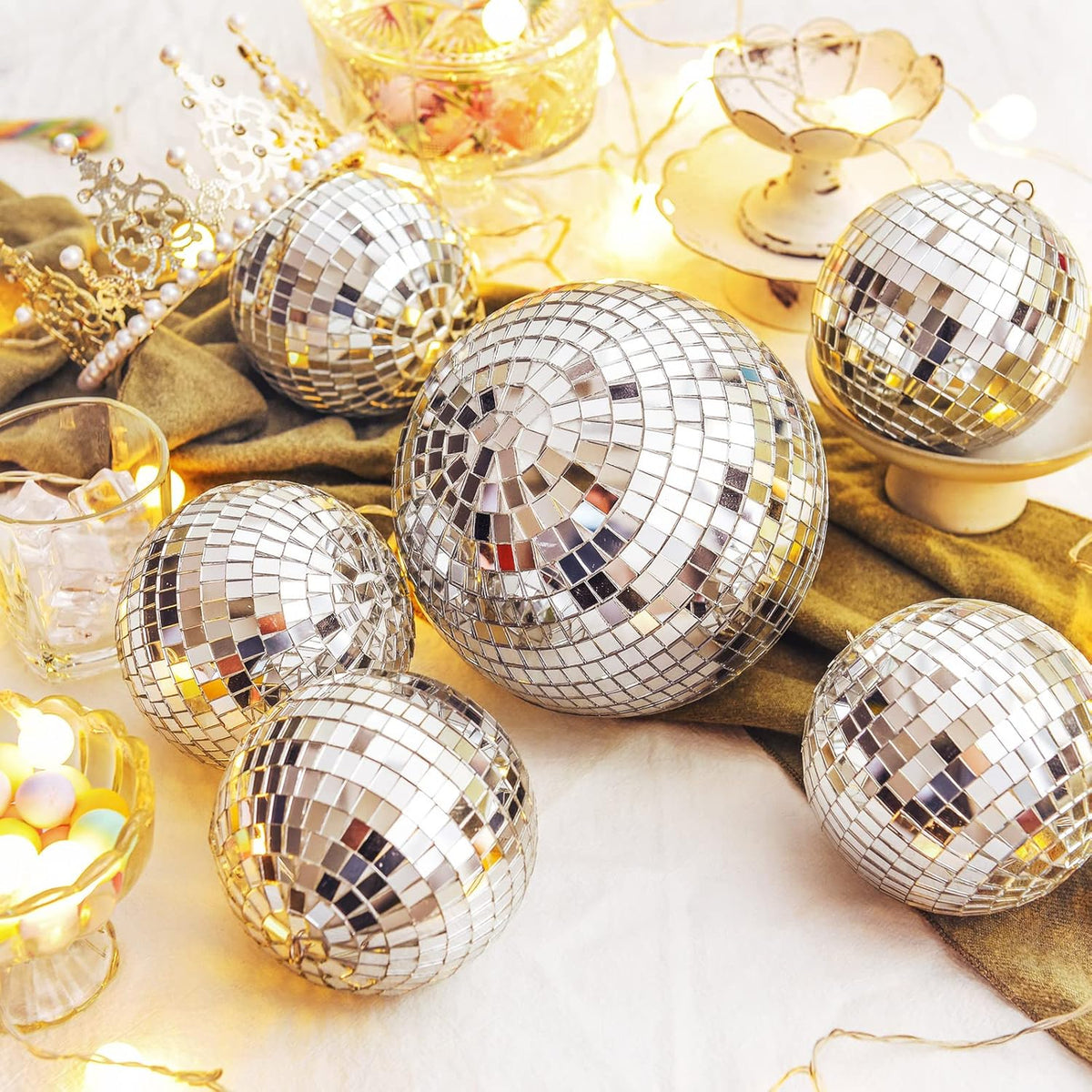 4 Pack Large Disco Ball Silver Hanging Disco Balls Reflective Mirror Ball Ornament for Party