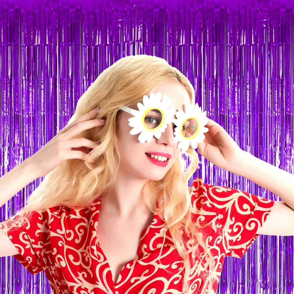 4 Pack Purple Foil Fringe Curtain Backdrop, 3.3Ft x 9.8Ft Metallic Tinsel Foil Fringe Streamers